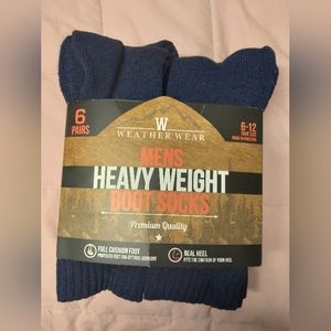 Men's Heavyweight boot socks, blue, for size 6-12, 6 pairs in pkg